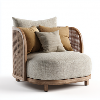 Wabi-sabi style rattan sofa and chair for living room and balcony relaxation, single sofa and chair for homestay and hotel furniture