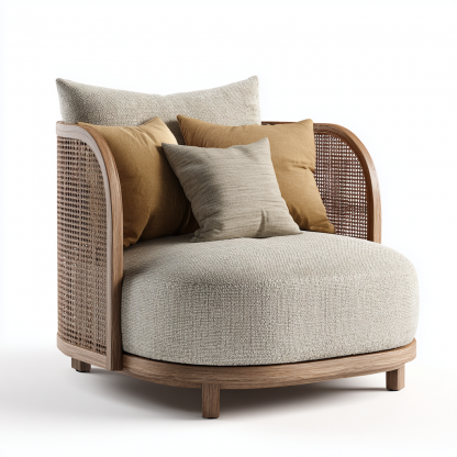 Wabi-sabi style rattan sofa and chair for living room and balcony relaxation, single sofa and chair for homestay and hotel furniture