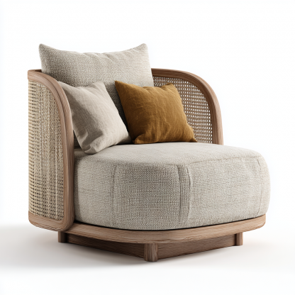 Wabi-sabi style rattan sofa and chair for living room and balcony relaxation, single sofa and chair for homestay and hotel furniture - Image 4