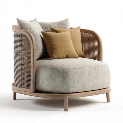 Wabi-sabi style rattan sofa and chair for living room and balcony relaxation, single sofa and chair for homestay and hotel furniture - Image 3