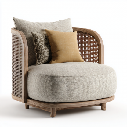 Wabi-sabi style rattan sofa and chair for living room and balcony relaxation, single sofa and chair for homestay and hotel furniture - Image 2