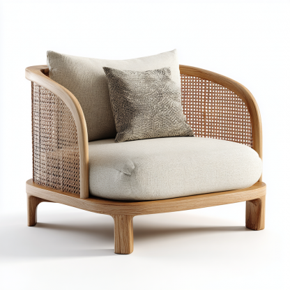 Wabi-sabi style rattan single-person sofa chair, living room balcony leisure chair, homestay hotel furniture - Image 3