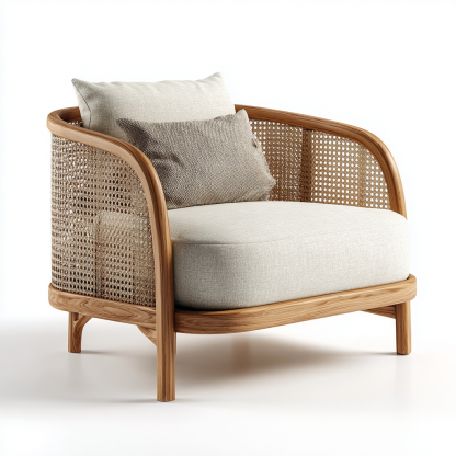 Wabi-sabi style rattan single-person sofa chair, living room balcony leisure chair, homestay hotel furniture - Image 2