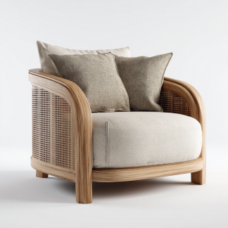 Wabi-sabi style rattan lounge chair, solid wood single sofa, hotel and homestay sales office negotiation chair, office
