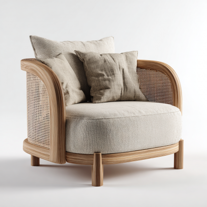 Wabi-sabi style rattan lounge chair, solid wood single sofa, hotel and homestay sales office negotiation chair, office - Image 4