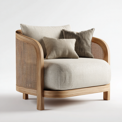 Wabi-sabi style rattan lounge chair, solid wood single sofa, hotel and homestay sales office negotiation chair, office - Image 3