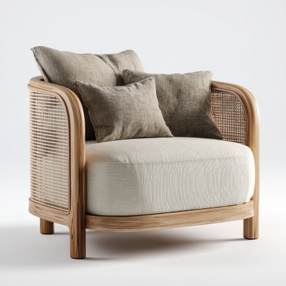 Wabi-sabi style rattan lounge chair, solid wood single sofa, hotel and homestay sales office negotiation chair, office - Image 2
