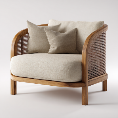 Wabi-sabi style solid wood rattan lazy sofa, living room rattan chair, designer creative leisure chair and long bench - Image 5