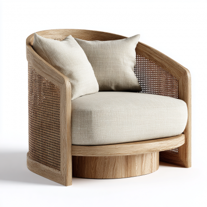 Wabi-sabi style solid wood rattan lazy sofa, living room rattan chair, designer creative leisure chair and long bench - Image 4