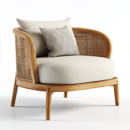 Wabi-sabi style solid wood rattan lazy sofa, living room rattan chair, designer creative leisure chair and long bench - Image 3