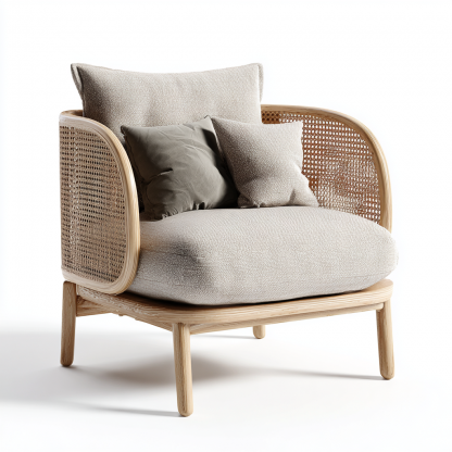 Wabi-sabi style solid wood rattan lazy sofa, living room rattan chair, designer creative leisure chair and long bench - Image 2