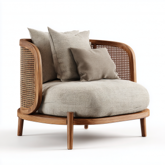 Wabi-sabi style solid wood sofa, modern and simple living room, rattan sofa, homestay, fabric empress lounge chair set
