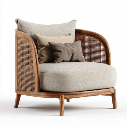 Wabi-sabi style solid wood sofa, modern and simple living room, rattan sofa, homestay, fabric empress lounge chair set - Image 4