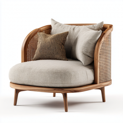 Wabi-sabi style solid wood sofa, modern and simple living room, rattan sofa, homestay, fabric empress lounge chair set - Image 3
