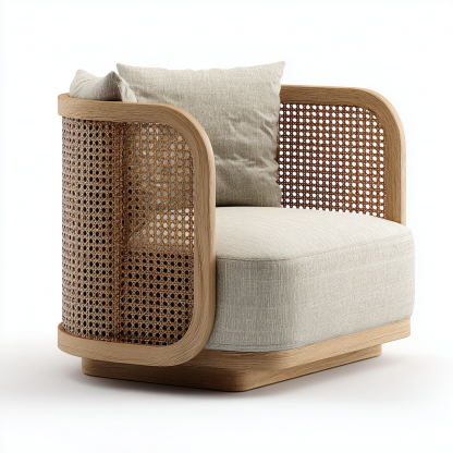 Wabi-sabi style rattan sofa chair, living room single lounge chair, home balcony oak rattan chair - Image 4