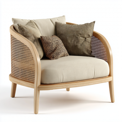 Wabi-sabi style rattan sofa chair, living room single lounge chair, home balcony oak rattan chair - Image 2