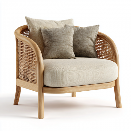 Wabi-sabi style rattan single sofa, simple and modern solid wood rattan chair, reception chair for club living room, lazy sofa - Image 4