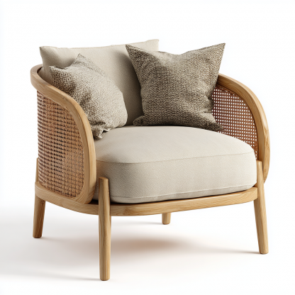 Wabi-sabi style solid wood sofa chair, simple living room single lounge chair, home balcony oak rattan chair - Image 2