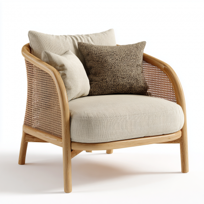 Wabi-sabi style rattan single sofa, simple and modern solid wood rattan chair, reception chair for club living room, lazy sofa - Image 3