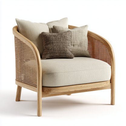 Wabi-sabi style rattan single sofa, simple and modern solid wood rattan chair, reception chair for club living room, lazy sofa - Image 2
