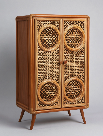 Wabi-sabi style solid wood sideboard, wicker carved American-style entrance cabinet, living room storage cabinet, retro and aged dining room - Image 8
