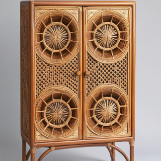 Wabi-sabi style solid wood sideboard, wicker carved American-style entrance cabinet, living room storage cabinet, retro and aged dining room