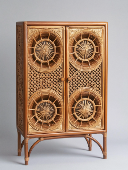 Wabi-sabi style solid wood sideboard, wicker carved American-style entrance cabinet, living room storage cabinet, retro and aged dining room