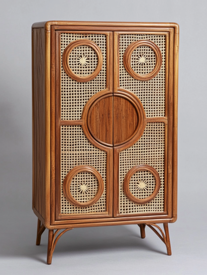 Wabi-sabi style solid wood sideboard, wicker carved American-style entrance cabinet, living room storage cabinet, retro and aged dining room - Image 6