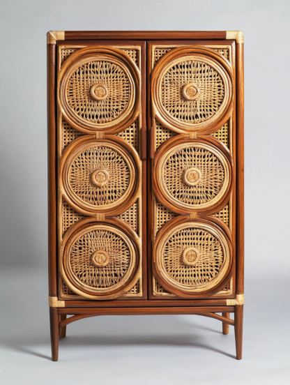 Wabi-sabi style rattan storage cabinet, living room wall-mounted storage cabinet, bedroom bedside table, and decorative cabinet for homestays and hotels - Image 5