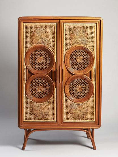 Wabi-sabi style rattan storage cabinet, living room wall-mounted storage cabinet, bedroom bedside table, and decorative cabinet for homestays and hotels - Image 4
