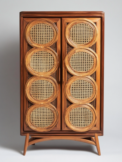 Wabi-sabi style rattan storage cabinet, living room wall-mounted storage cabinet, bedroom bedside table, and decorative cabinet for homestays and hotels - Image 3