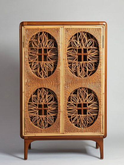 Wabi-sabi style rattan storage cabinet, living room wall-mounted storage cabinet, bedroom bedside table, and decorative cabinet for homestays and hotels - Image 2