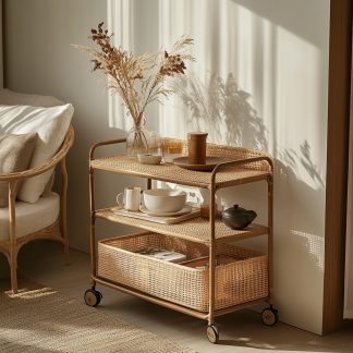 Movable sofa side table, living room household coffee table, ancient-style small cart, non-solid wood bedroom storage shelf