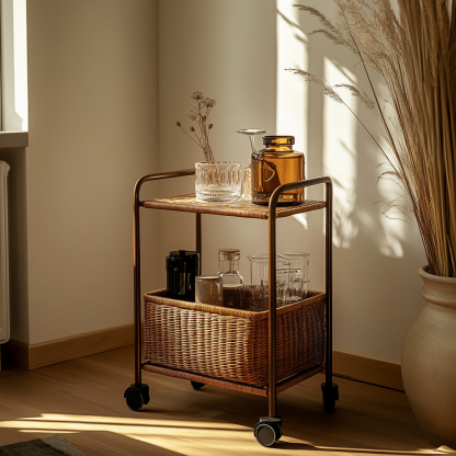 Movable sofa side table, living room household coffee table, ancient-style small cart, non-solid wood bedroom storage shelf - Image 6