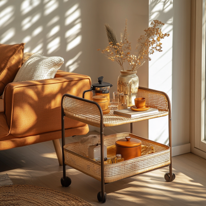 Movable sofa side table, living room household coffee table, ancient-style small cart, non-solid wood bedroom storage shelf - Image 9