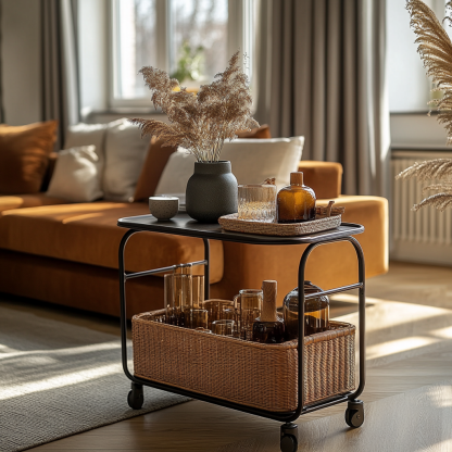 Movable sofa side table, living room household coffee table, ancient-style small cart, non-solid wood bedroom storage shelf - Image 8