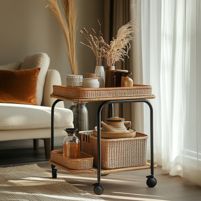 Movable sofa side table, living room household coffee table, ancient-style small cart, non-solid wood bedroom storage shelf - Image 7