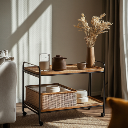 Movable sofa side table, living room household coffee table, ancient-style small cart, non-solid wood bedroom storage shelf - Image 6