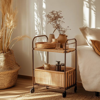 Small trolley storage rack, movable coffee table, side table, small bedside table, non-solid wood small table - Image 6