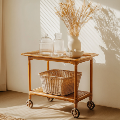 Movable sofa side table, living room household coffee table, ancient-style small cart, non-solid wood bedroom storage shelf - Image 5