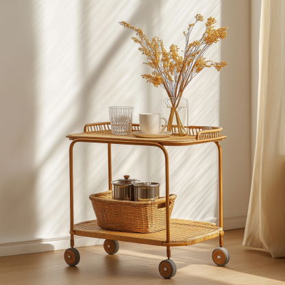Movable sofa side table, living room household coffee table, ancient-style small cart, non-solid wood bedroom storage shelf - Image 4
