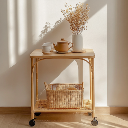 Movable sofa side table, living room household coffee table, ancient-style small cart, non-solid wood bedroom storage shelf - Image 3