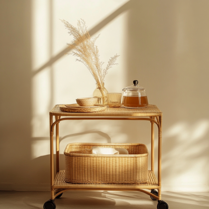 Movable sofa side table, living room household coffee table, ancient-style small cart, non-solid wood bedroom storage shelf - Image 2
