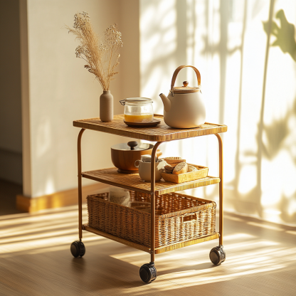 Small trolley storage rack, movable coffee table, side table, small bedside table, non-solid wood small table - Image 3