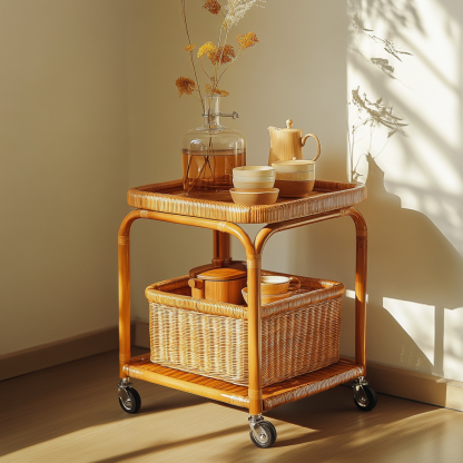 Movable sofa side table, living room household coffee table, ancient-style small cart, non-solid wood bedroom storage shelf - Image 9