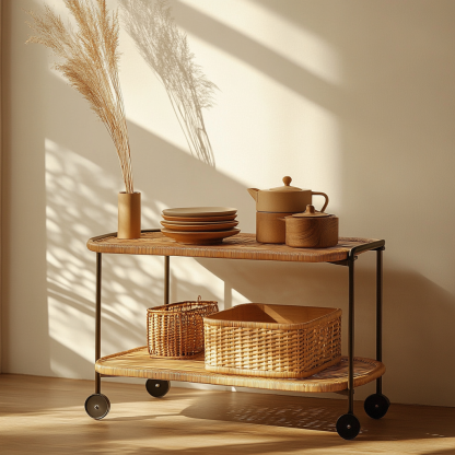Movable sofa side table, living room household coffee table, ancient-style small cart, non-solid wood bedroom storage shelf - Image 7