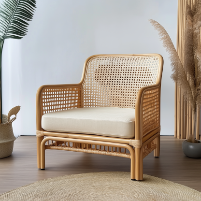 Nordic ins rattan chair, natural rattan backrest chair, Japanese rattan single sofa, casual chair, living room, balcony and home - Image 5
