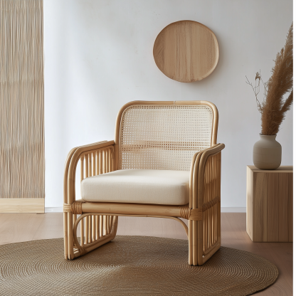 Little Forest Japanese-style rattan three-seater sofa homestay Hotel Leisure and creative handcrafted real rattan lazy person's small sofa - Image 2