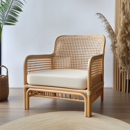 Nordic ins rattan chair, natural rattan backrest chair, Japanese rattan single sofa, casual chair, living room, balcony and home - Image 8
