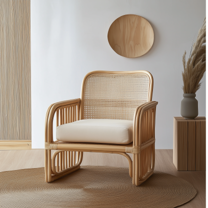 Little Forest Japanese-style rattan three-seater sofa homestay Hotel Leisure and creative handcrafted real rattan lazy person's small sofa - Image 10
